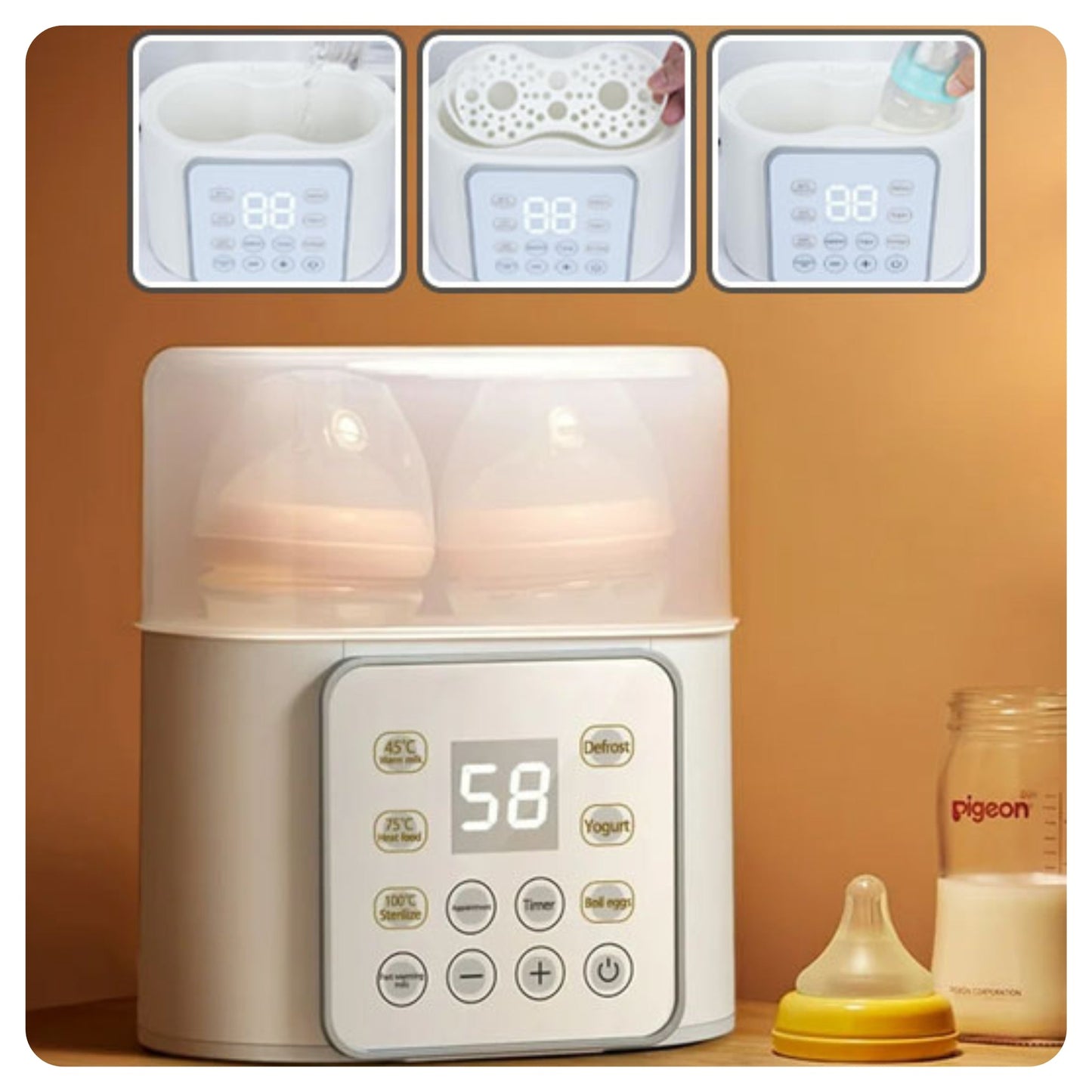 Détail fonctions chauffe biberon multifonction stérilisateur