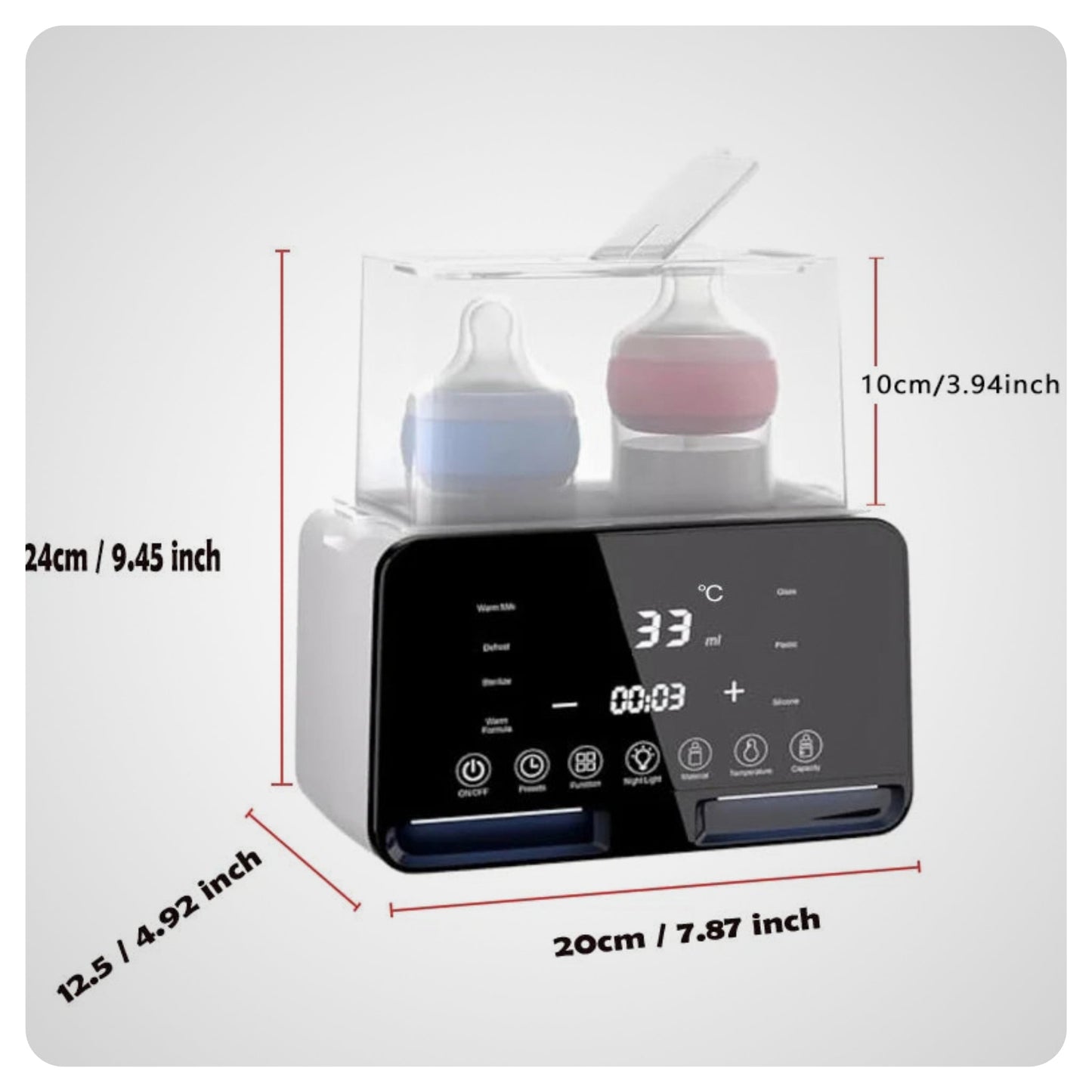 Chauffe biberon intelligent double capacité avec stérilisateur dimensions