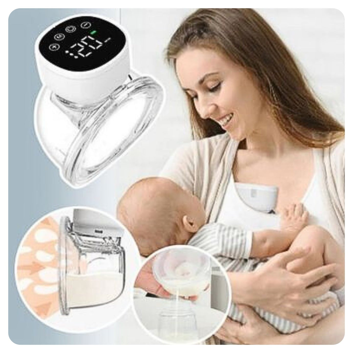 Maman allaitant bébé avec tire-lait portable rechargeable