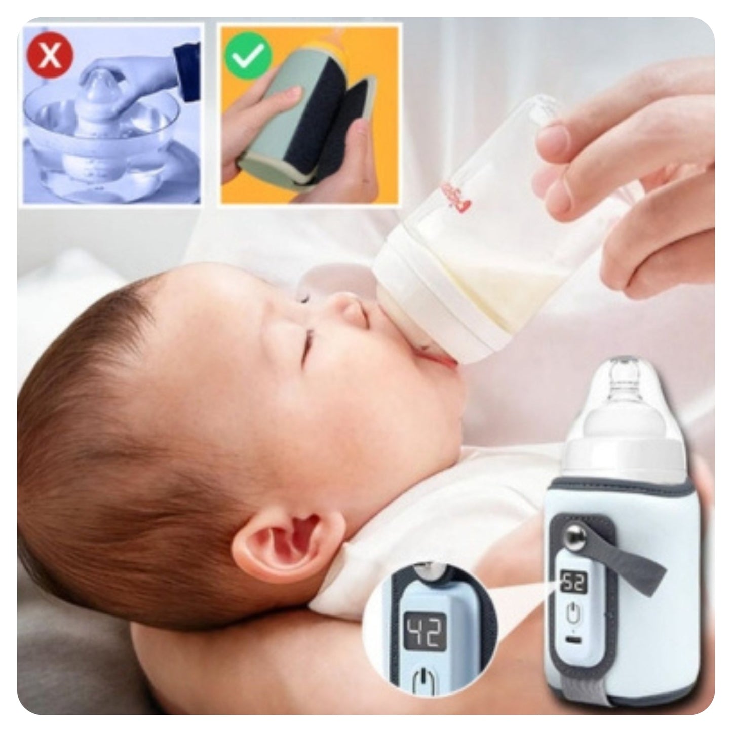 Bébé nourri avec biberon chauffé par chauffe biberon USB