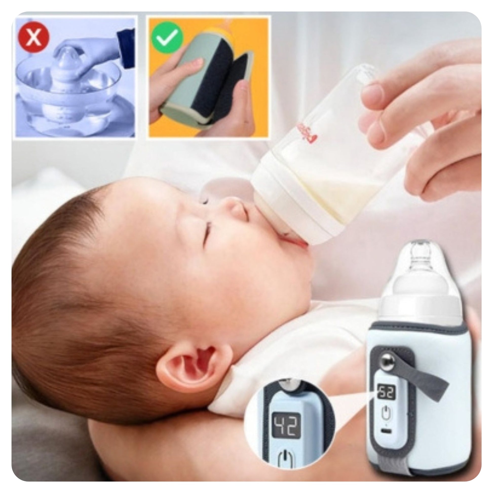 Bébé nourri avec biberon chauffé par chauffe biberon USB