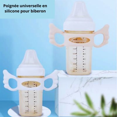 Biberon avec poignée silicone blanche ergonomique bébé