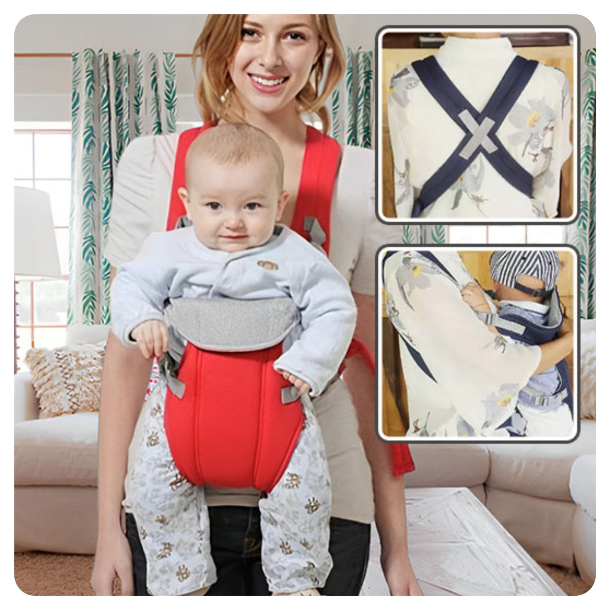 Porte-bébé rouge ergonomique face avant lien parent-enfant