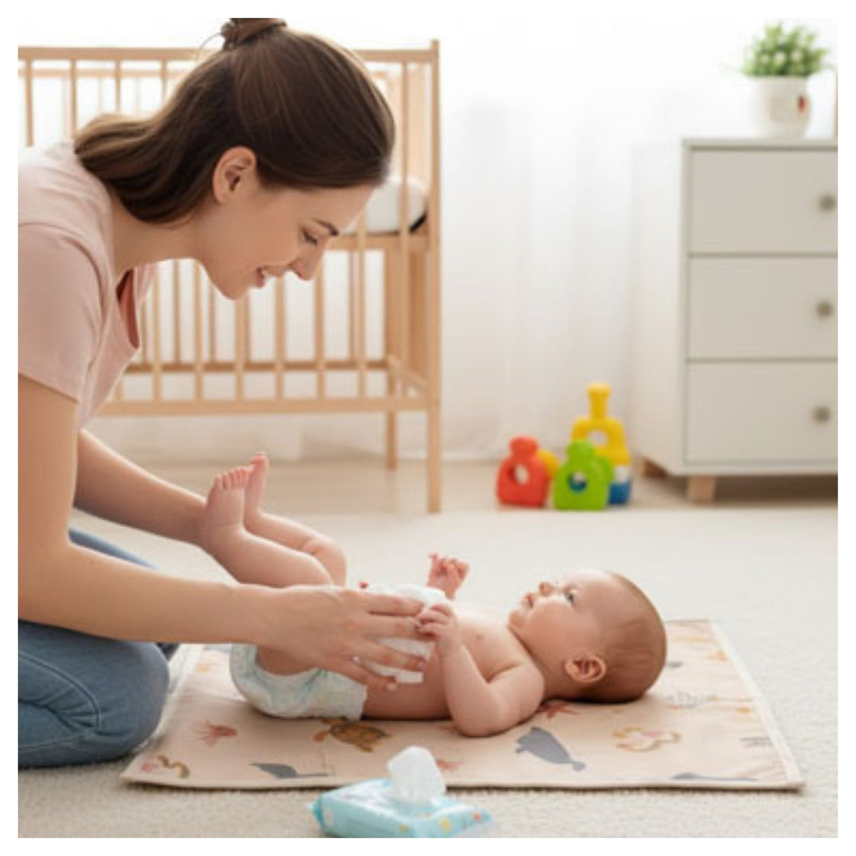 Détails du tapis à langer nomade avec compartiments organisés pour accessoires bébé