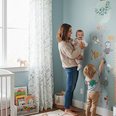 Toise décorative en bois naturel - Installation murale facile chambre bébé