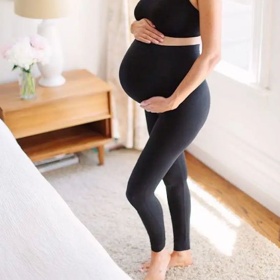 Legging de grossesse noir avec ceinture haute élastique pour futures mamans
